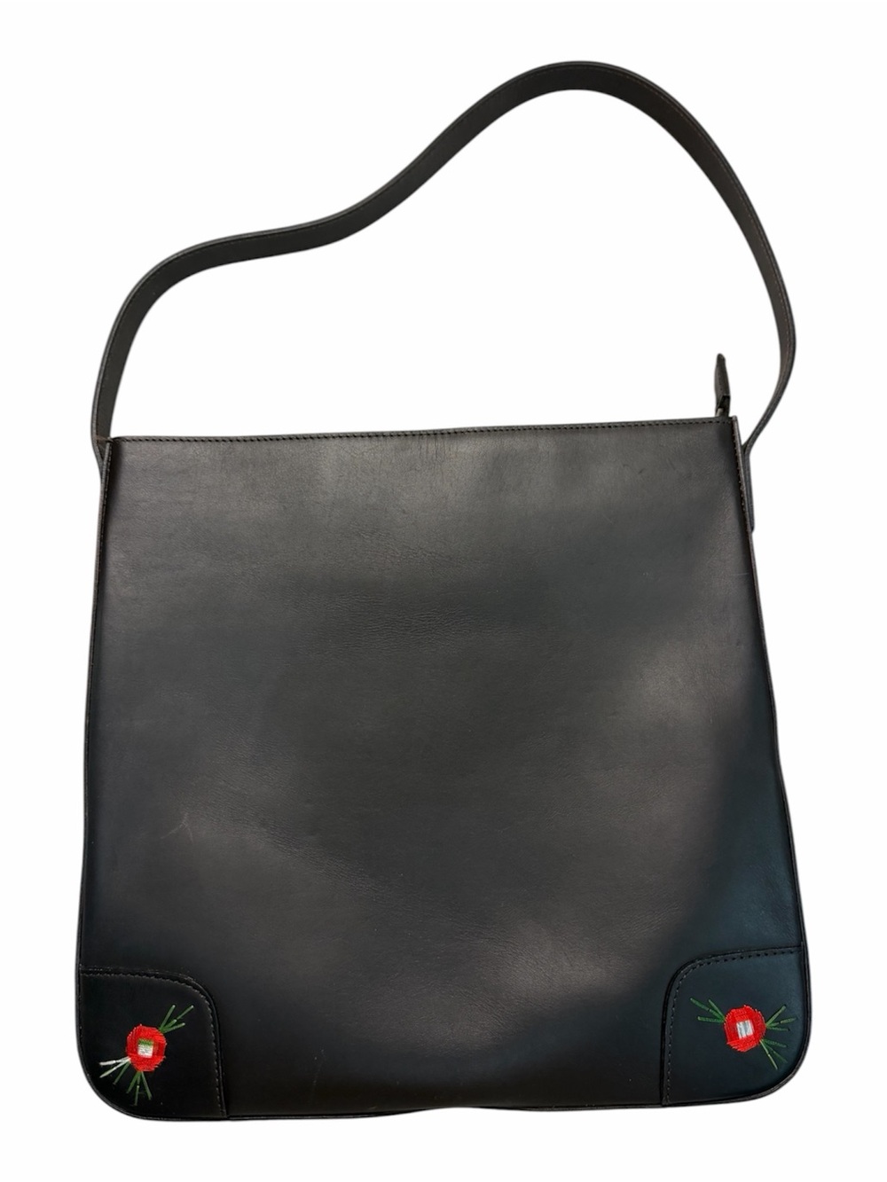 Franchi espresso brown Leather Shoulder Bag with Red Floral Accents